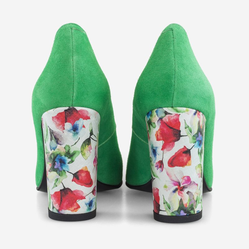 Pantofi Dama Piele Verde/Floral Fabiola D12 - Orice Culoare