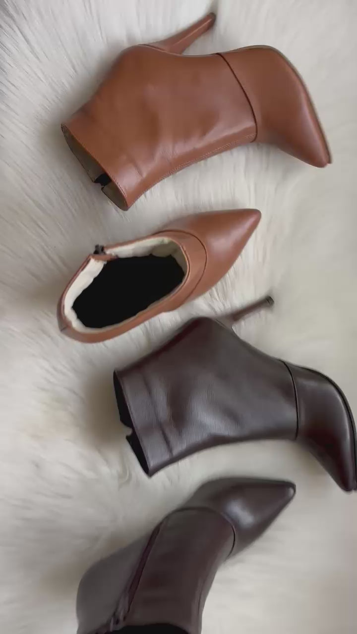 Botine dama cu toc V9 piele naturala maro - orice culoare