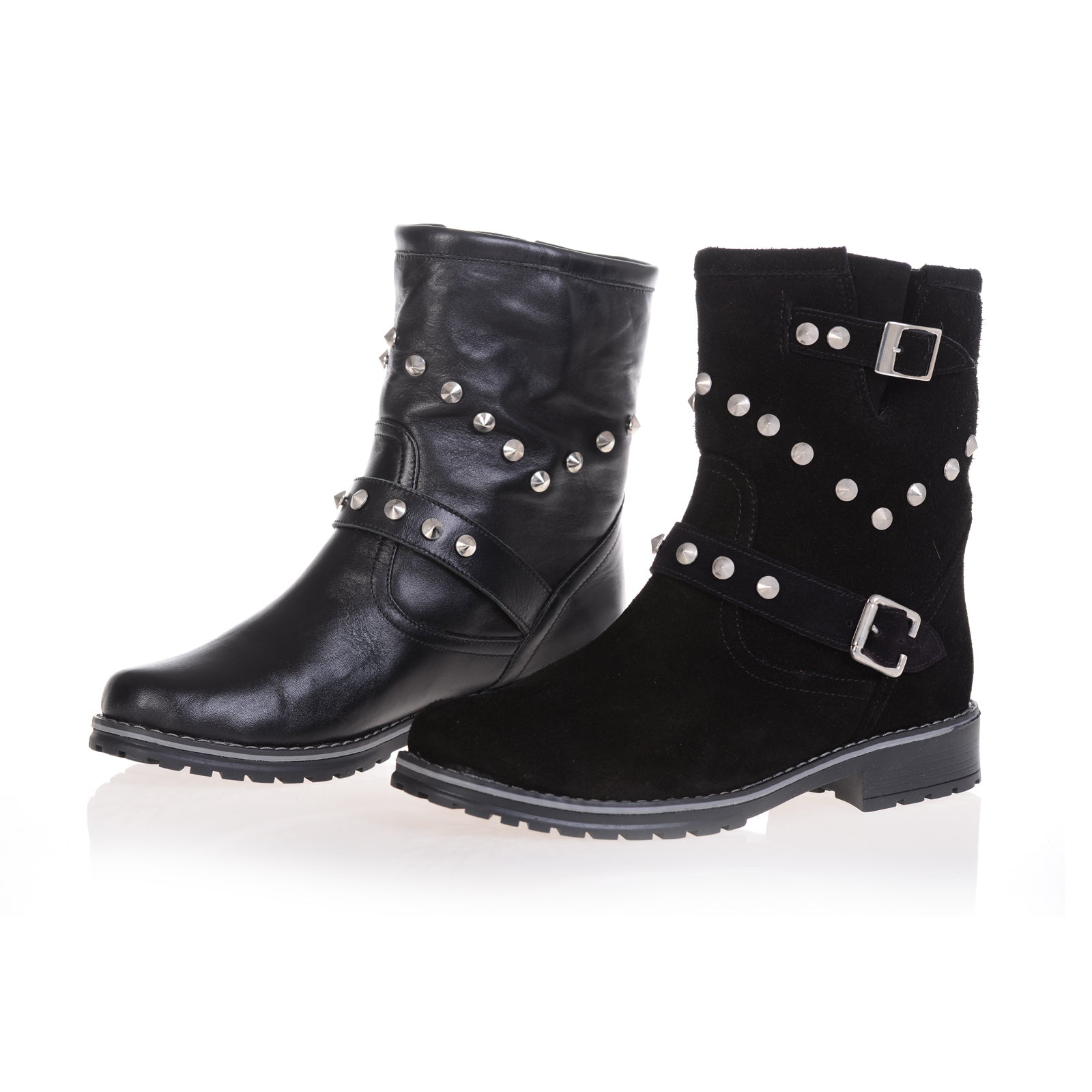 Cizme piele scurte negru cu tinte