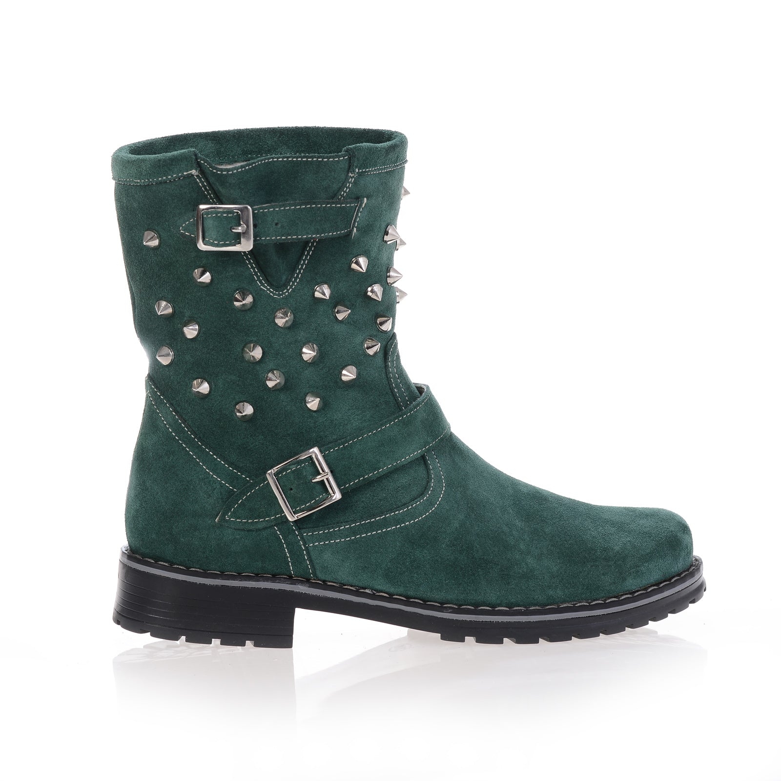 Cizme piele scurte verde cu tinte