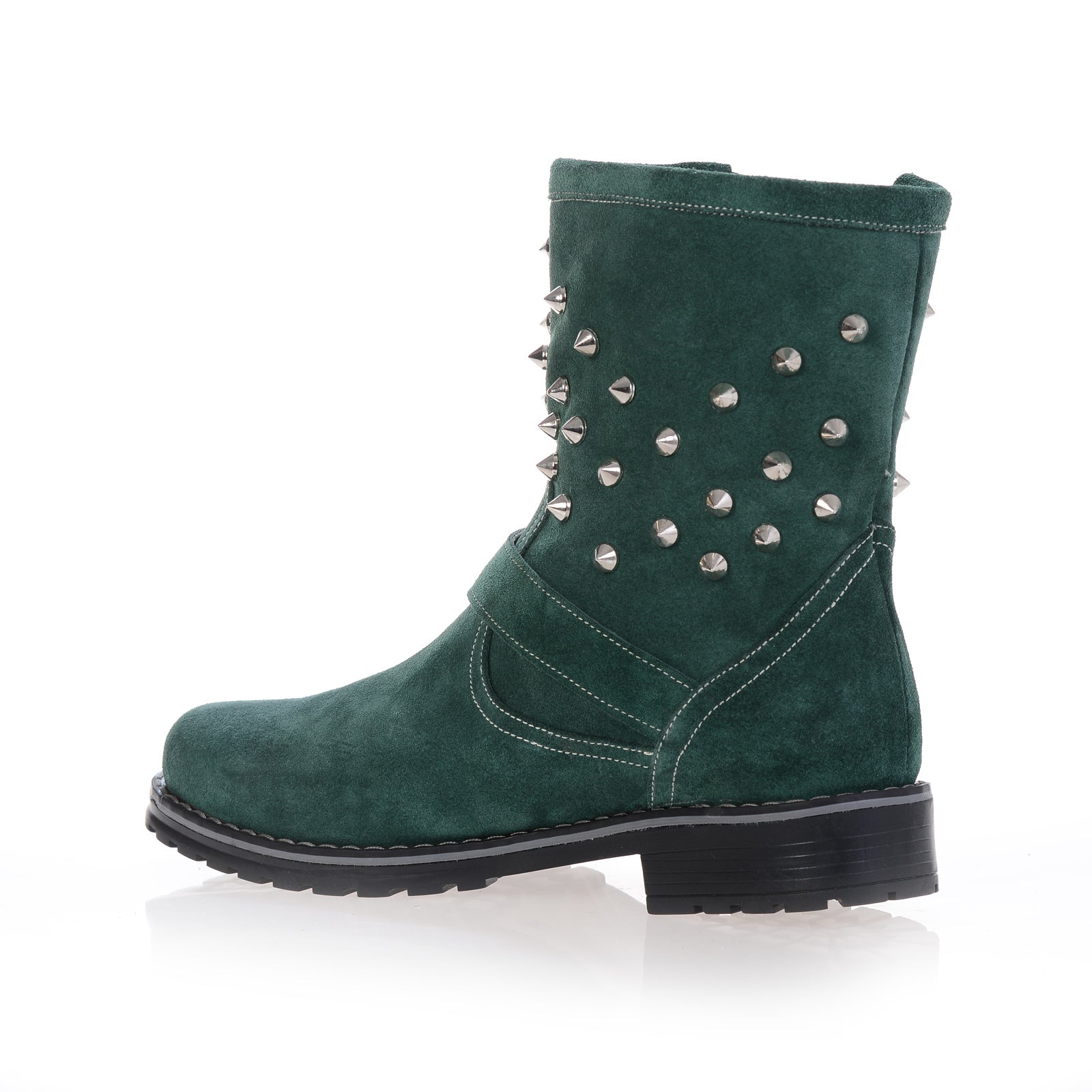 Cizme piele scurte verde cu tinte