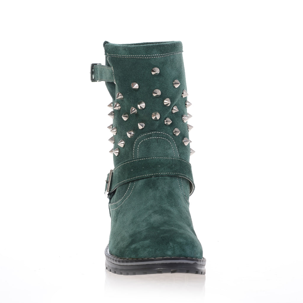 Cizme piele scurte verde cu tinte