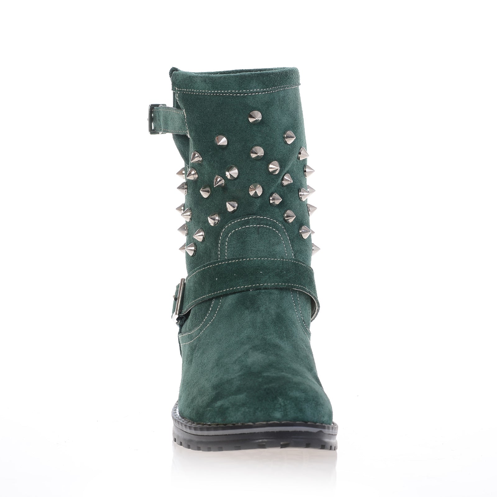 Cizme piele scurte verde cu tinte