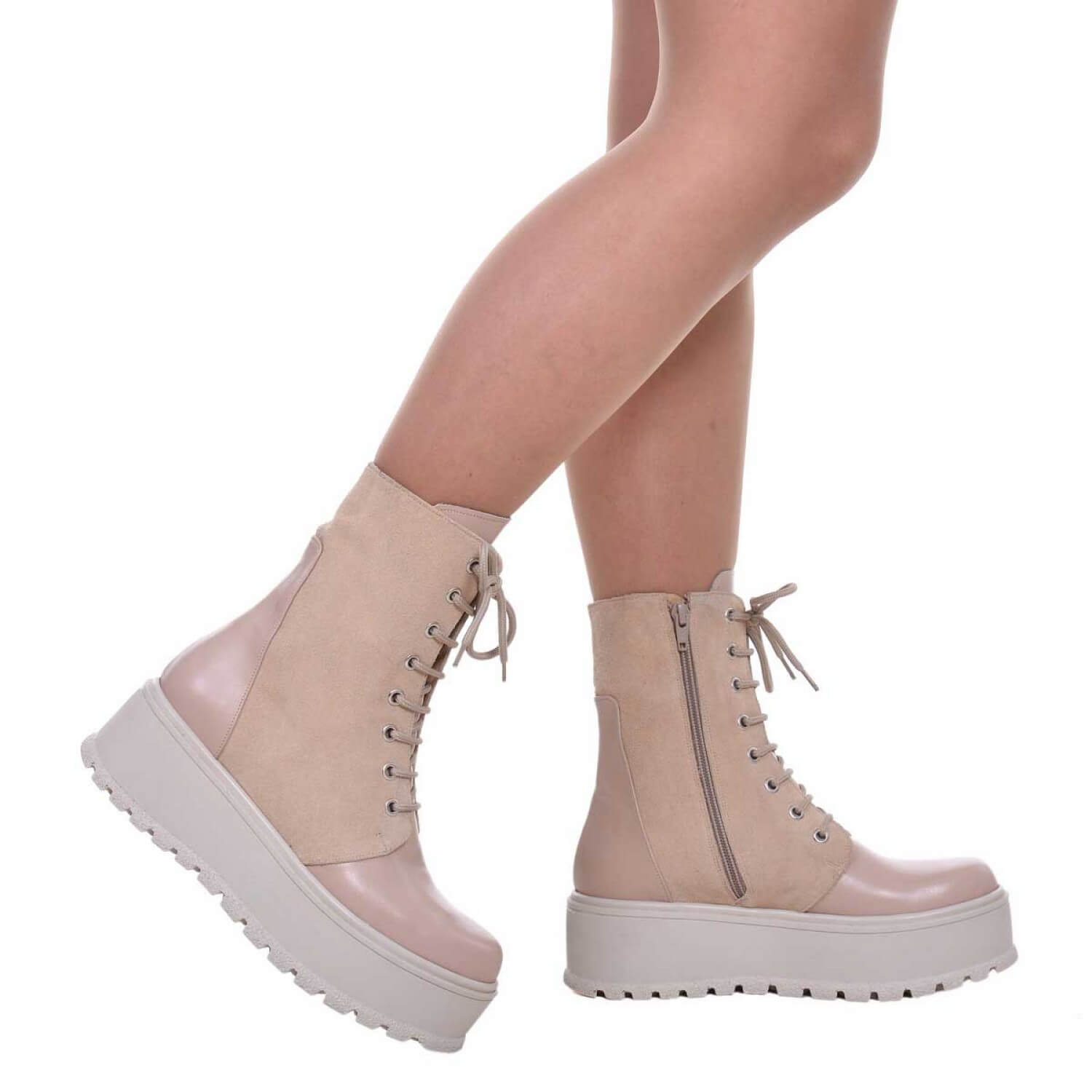 Bocanci dama piele nude cu platforma S29  - Orice Culoare