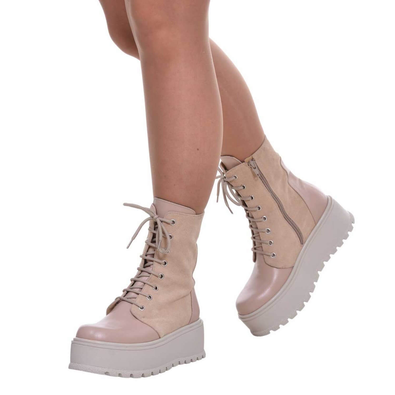 Bocanci dama piele nude cu platforma S29  - Orice Culoare