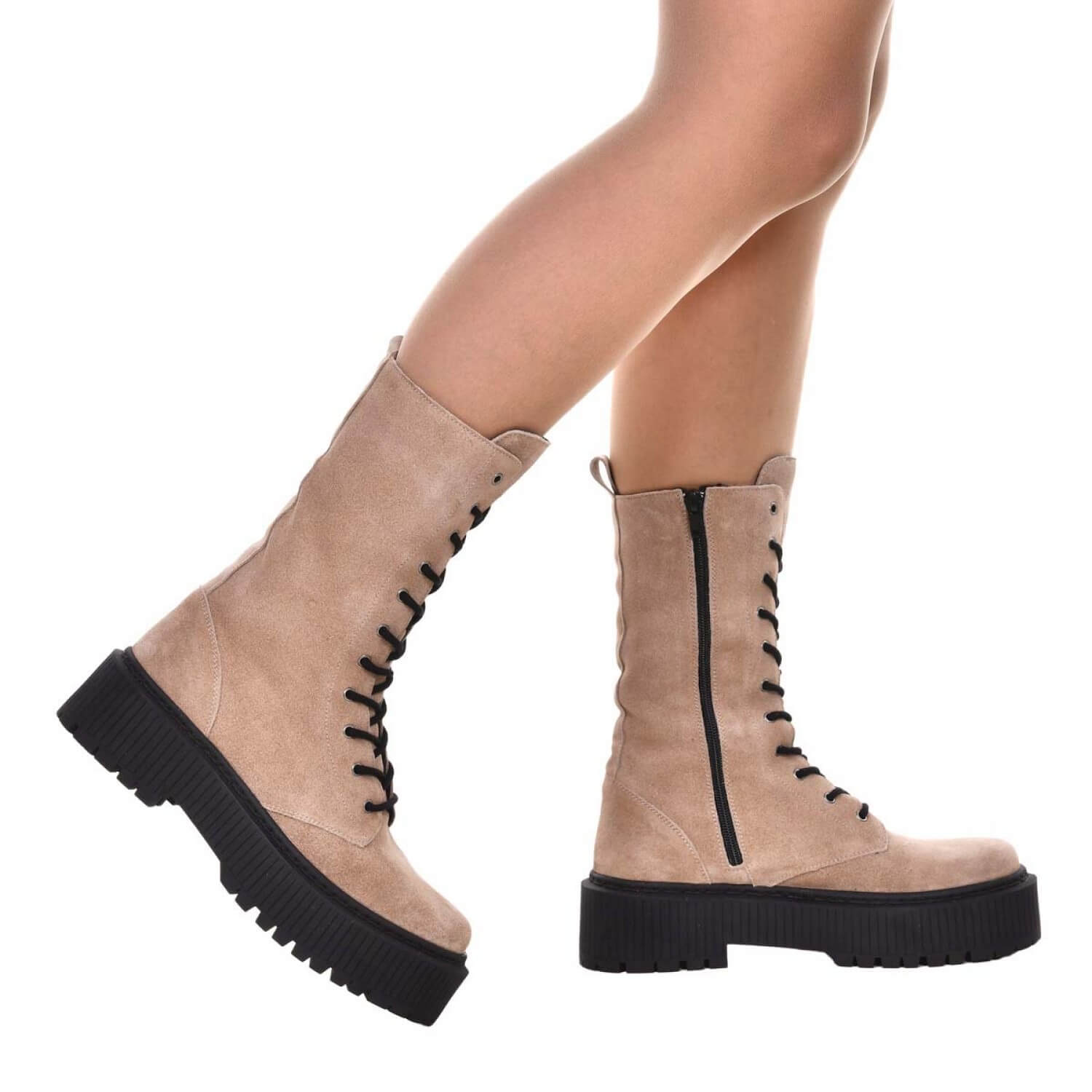 Bocanci piele naturala capucino cu platforma S37 -  Orice Culoare