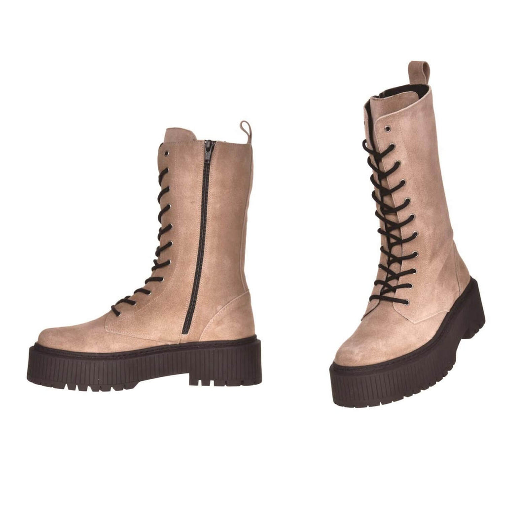 Bocanci piele naturala capucino cu platforma S37 -  Orice Culoare