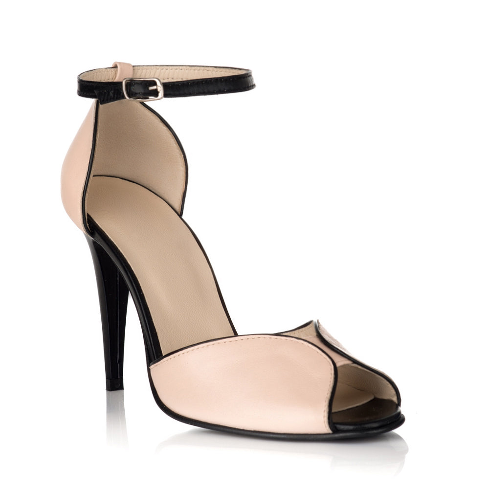 Sandale Piele Nude cu Negru S12 - orice culoare