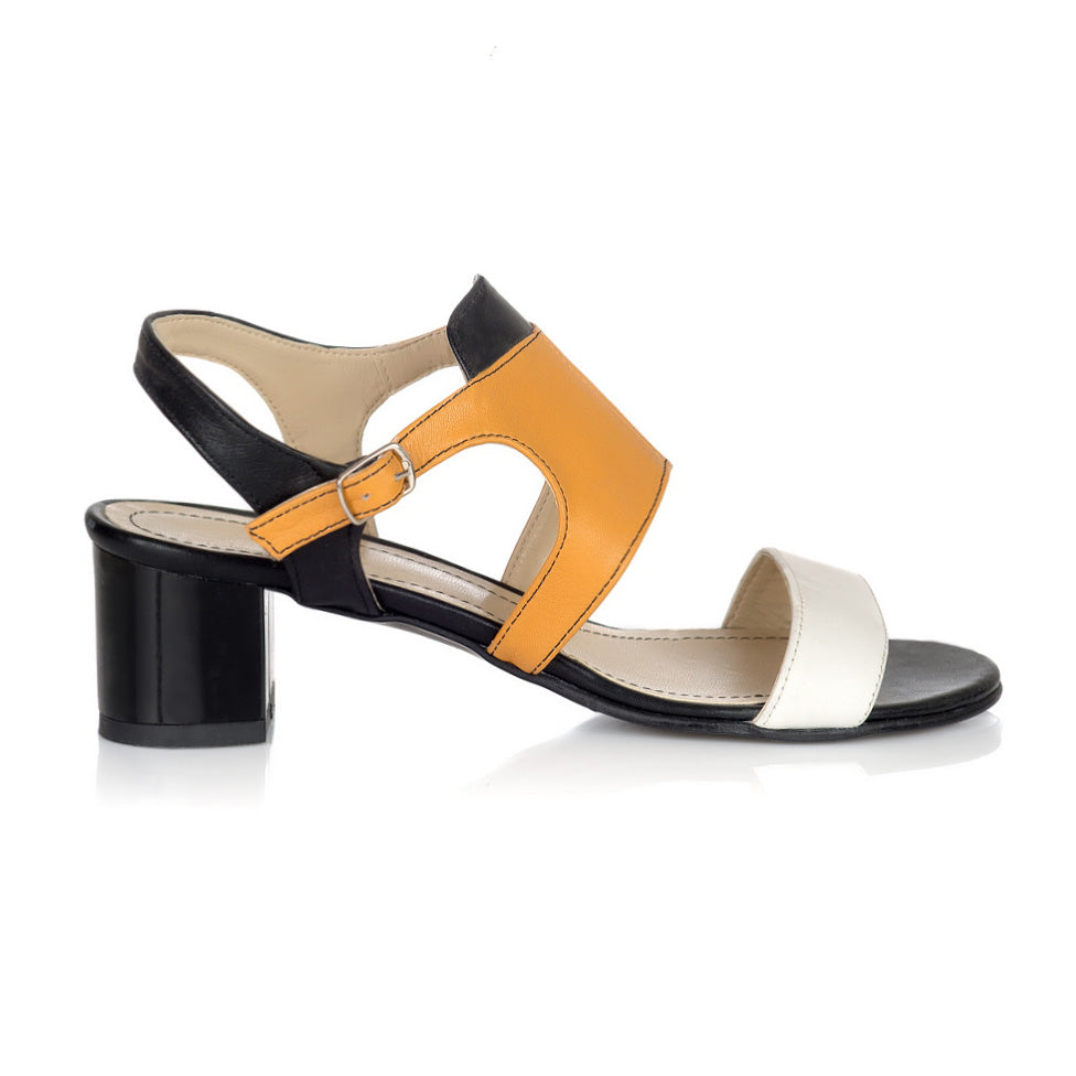 Sandale dama piele negru cu galben Julia V15 - Orice culoare