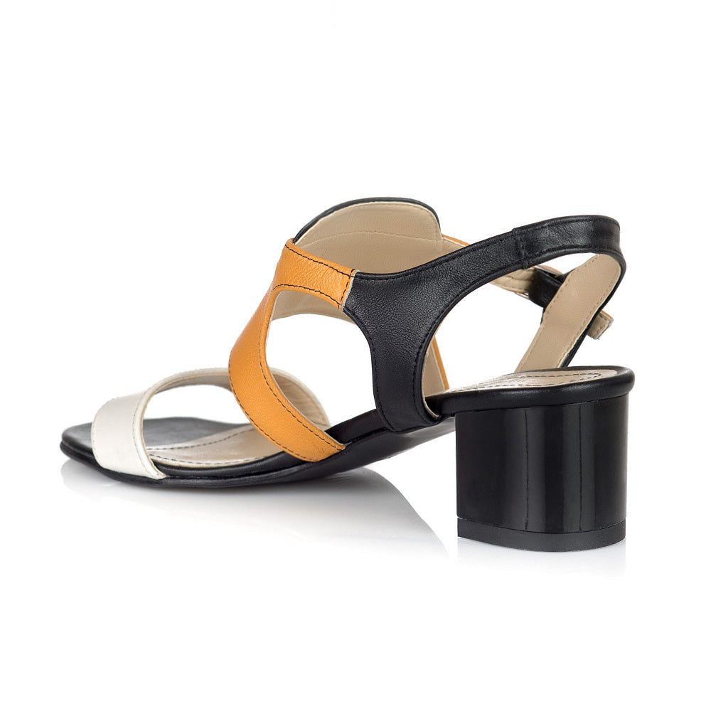 Sandale dama piele negru cu galben Julia V15 - Orice culoare