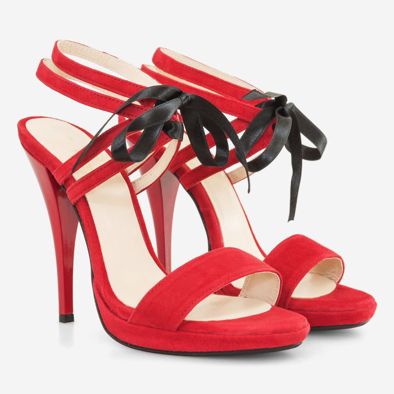 Sandale Piele Intoarsa Rosu cu Siret D18 - orice culoare