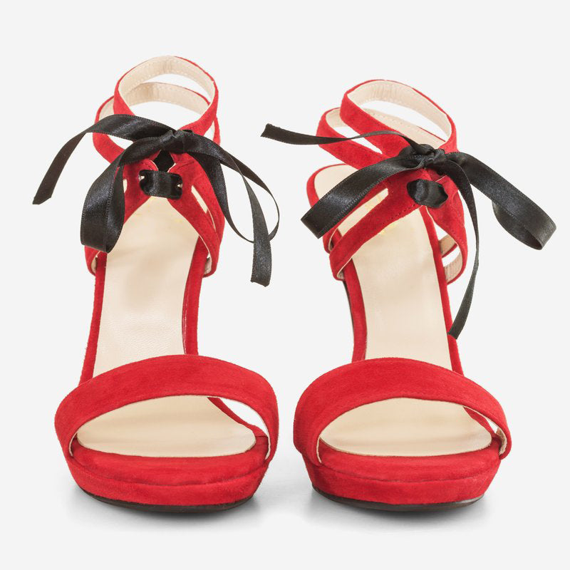 Sandale Piele Intoarsa Rosu cu Siret D18 - orice culoare