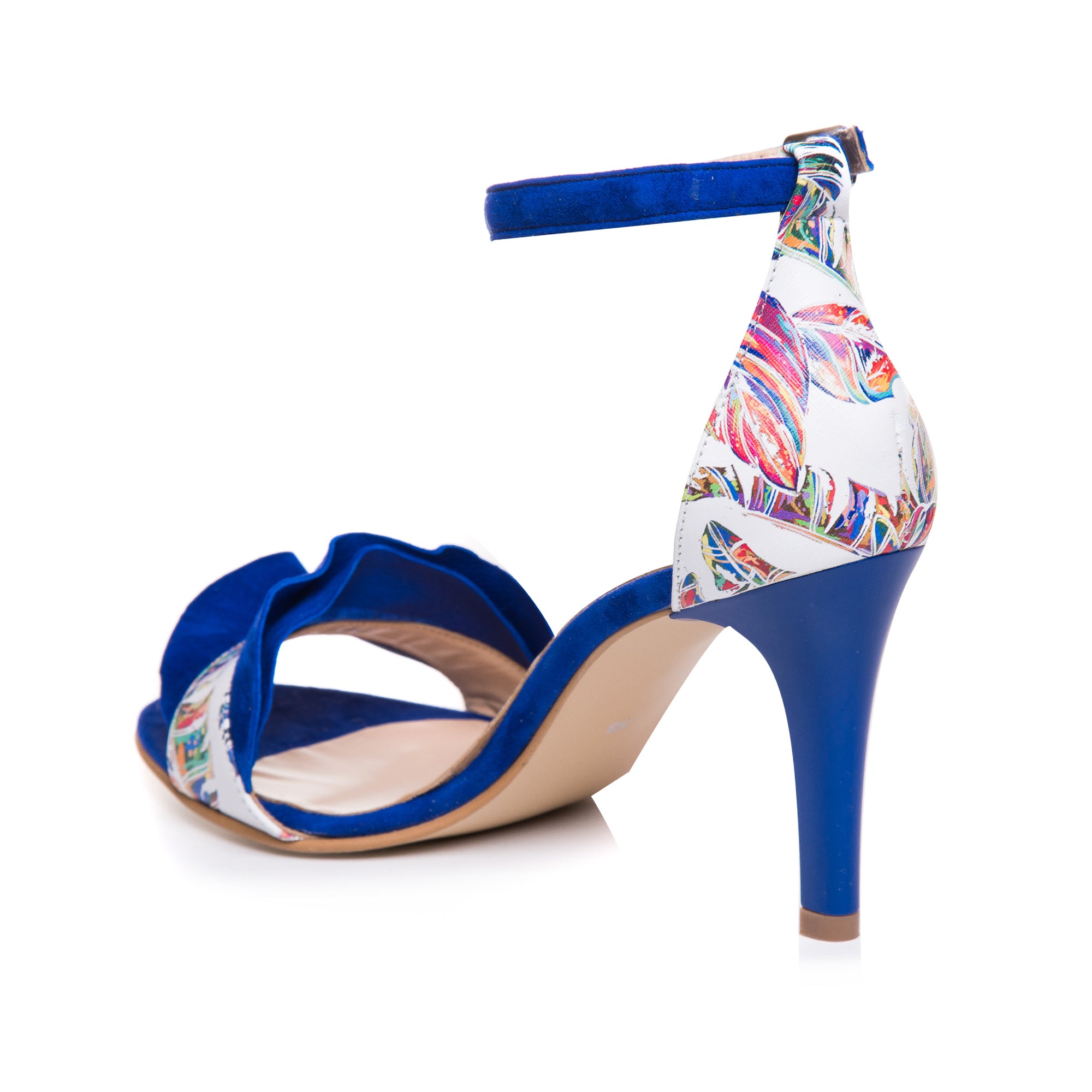 Sandale Piele Albastru/Multicolor Toc Cui C16  - orice culoare