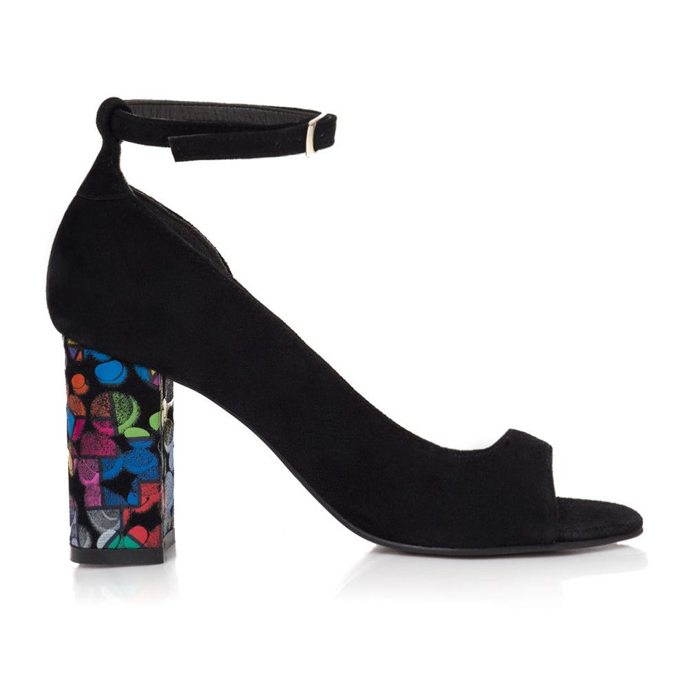 Sandale Piele Intoarsa Negru Toc Color V16  - orice culoare