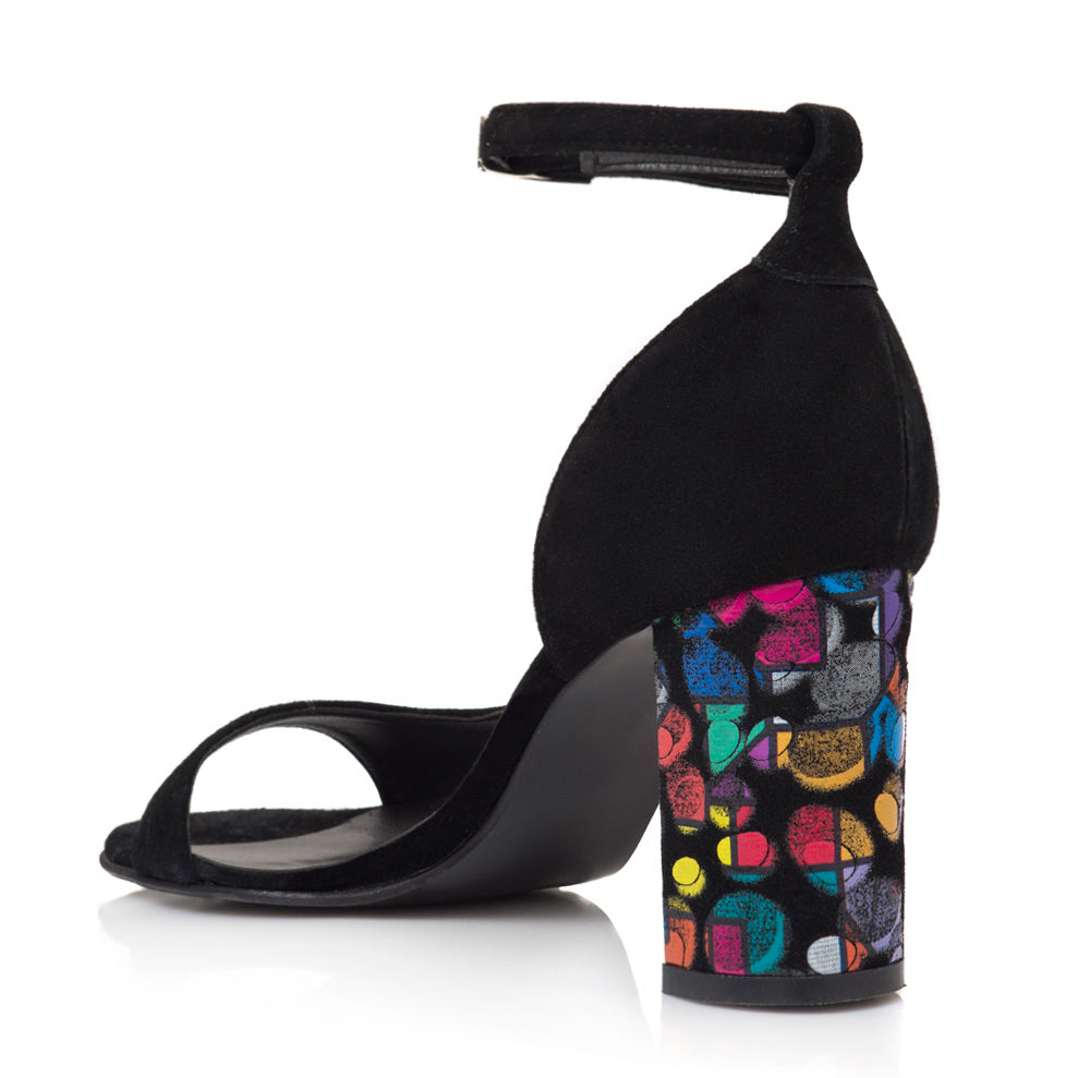 Sandale Piele Intoarsa Negru Toc Color V16  - orice culoare