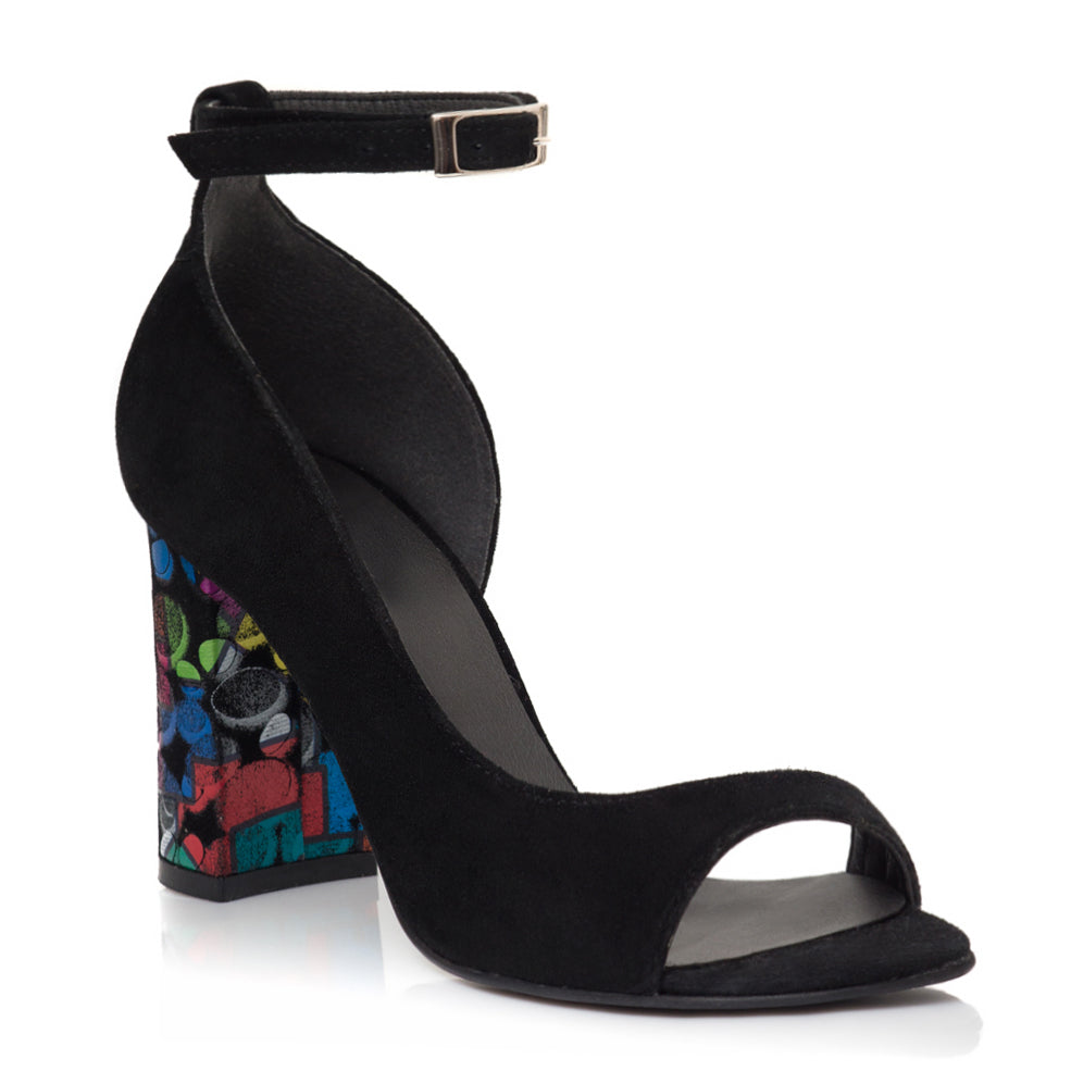 Sandale Piele Intoarsa Negru Toc Color V16  - orice culoare