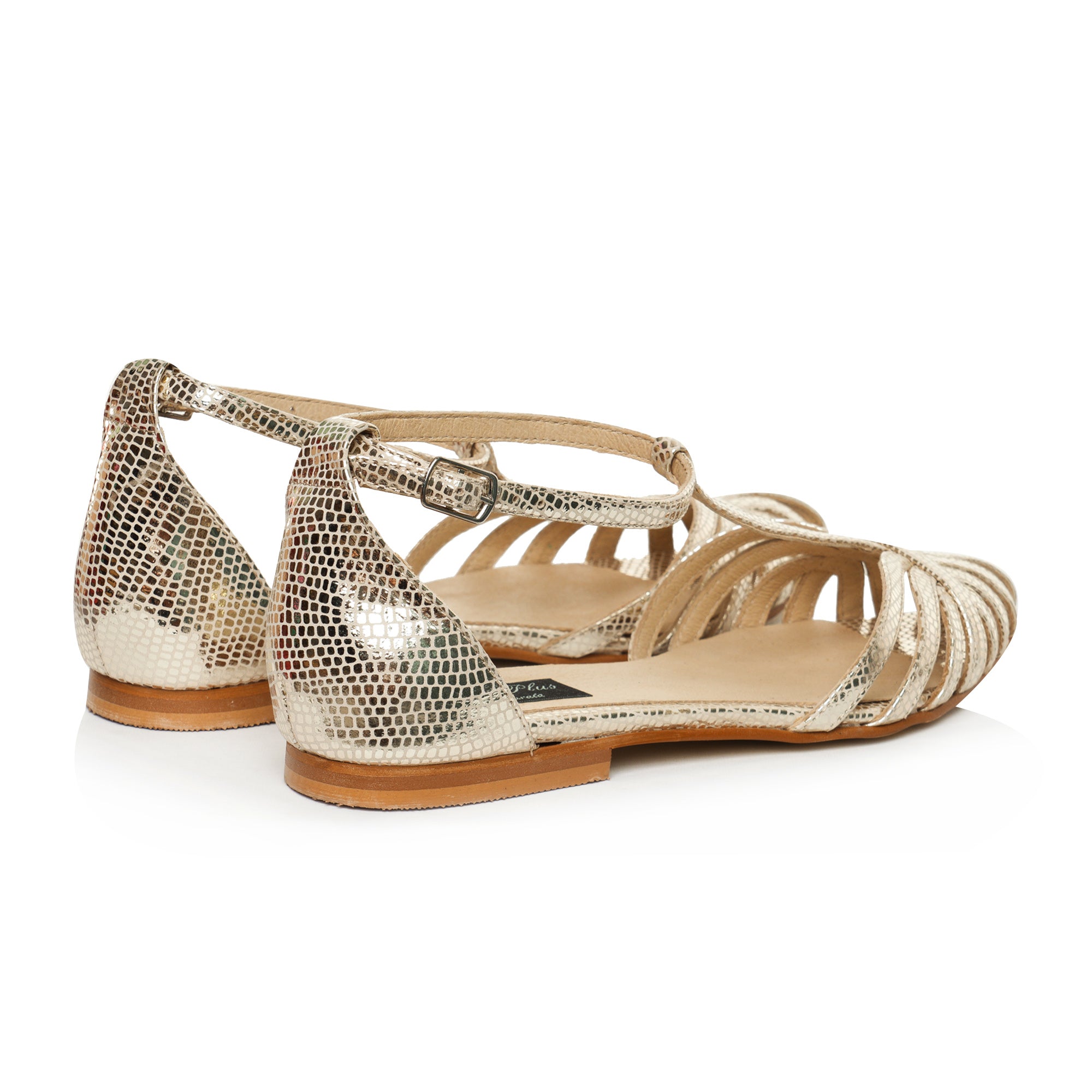 Sandale piele auriu light  talpă joasă June C26 - orice culoare