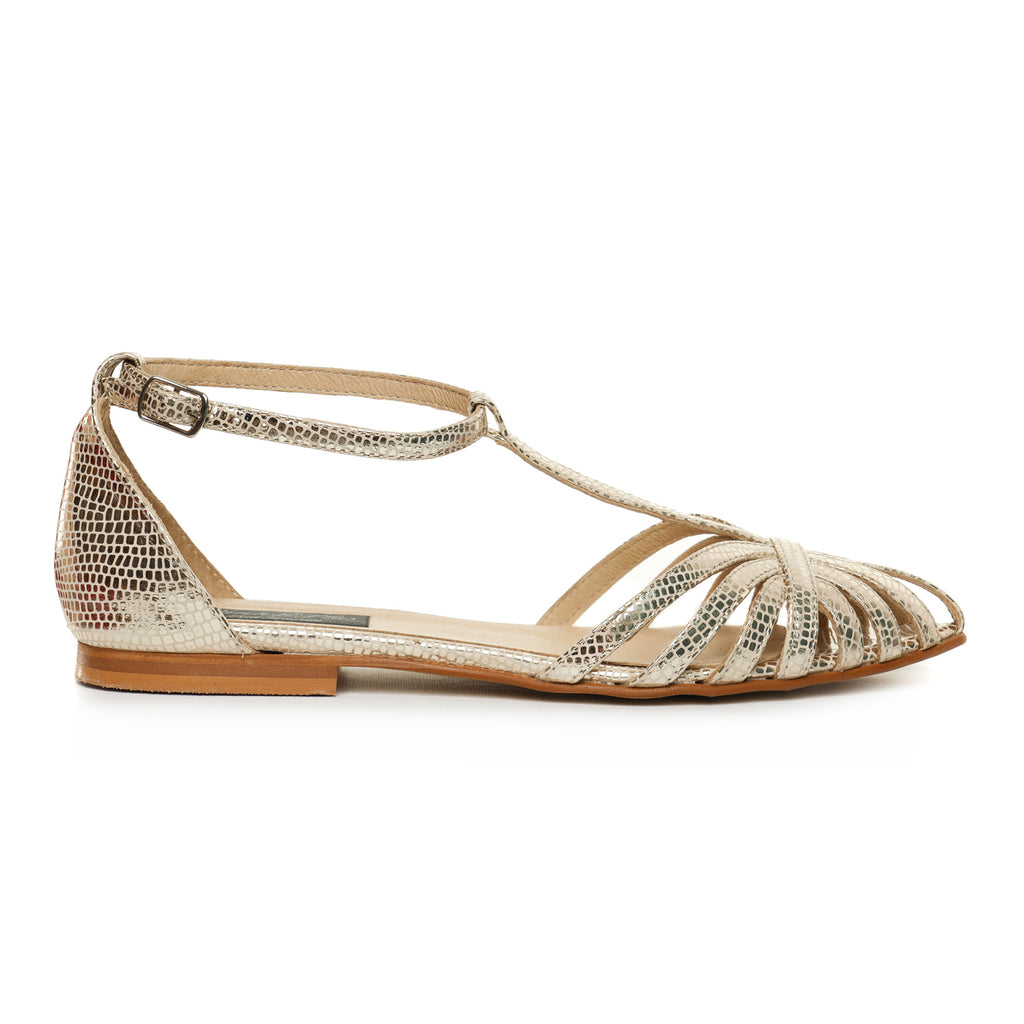 Sandale piele auriu light  talpă joasă June C26 - orice culoare