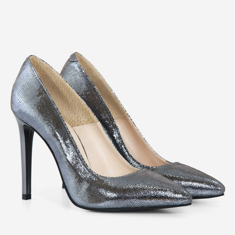 Pantofi Stiletto Piele Argintiu D40 - Orice Culoare