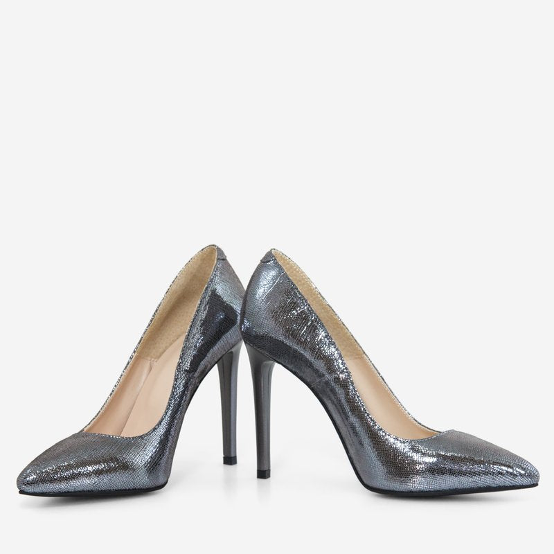Pantofi Stiletto Piele Argintiu D40 - Orice Culoare