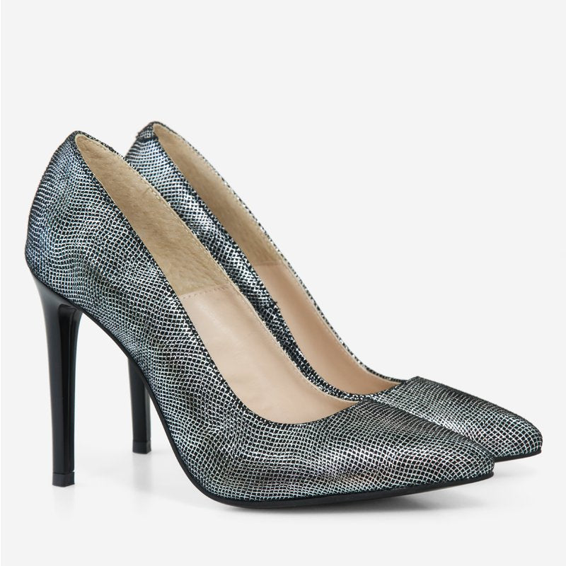 Pantofi Stiletto Piele Argintiu D40 - Orice Culoare
