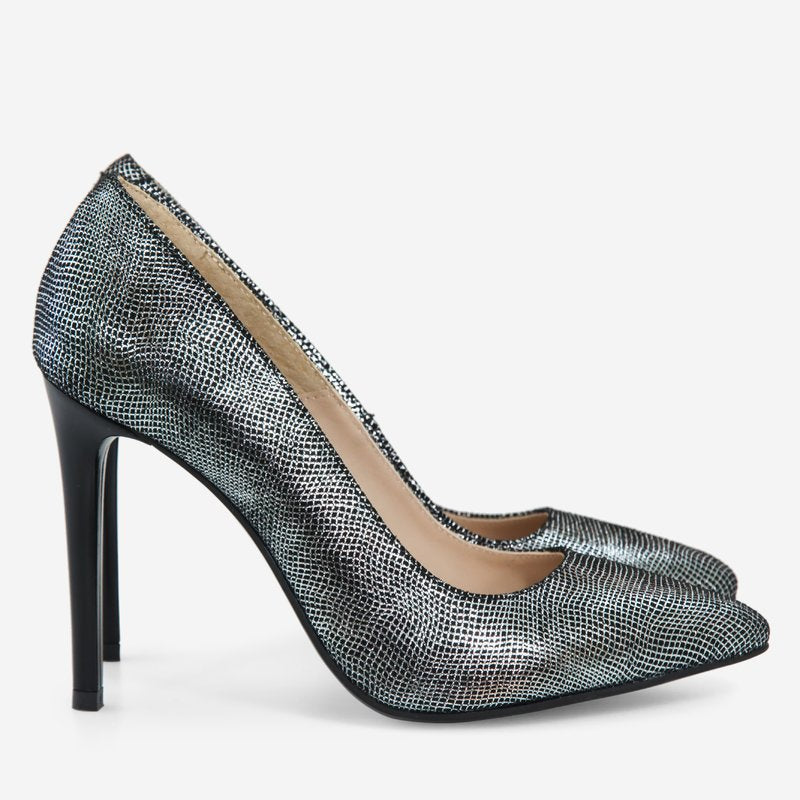 Pantofi Stiletto Piele Argintiu D40 - Orice Culoare