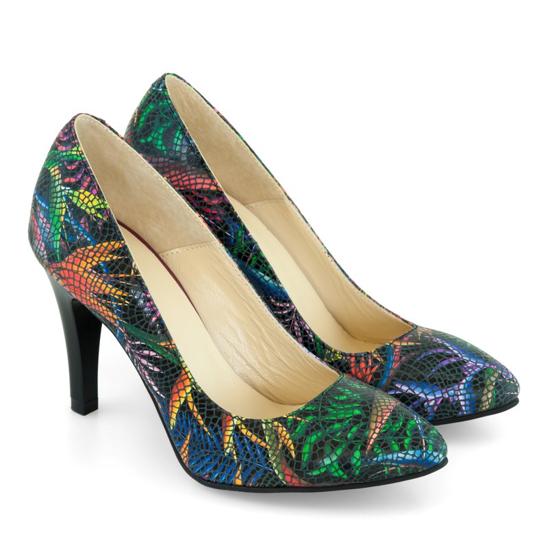Pantofi Dama Stiletto Piele Color Tropical D17