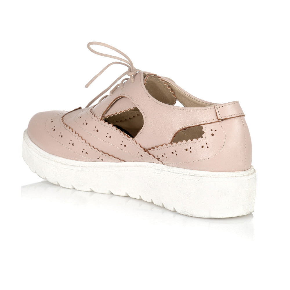 Pantofi Piele Nude Oxford Decupati V17 - Orice Culoare