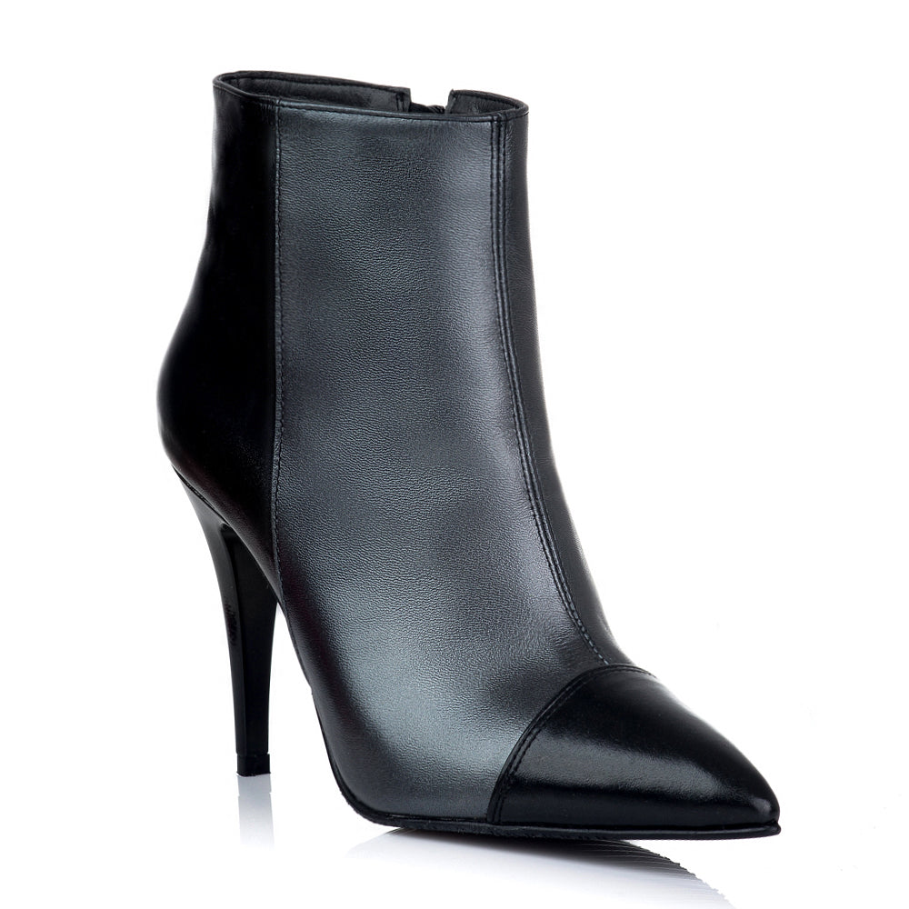 Botine Stiletto Piele Naturala Negru/Gri V15