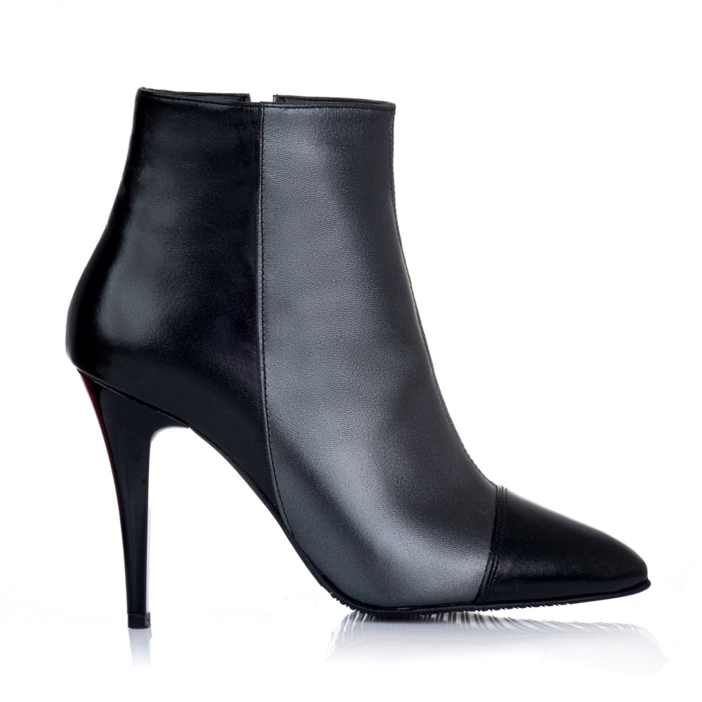Botine Stiletto Piele Naturala Negru/Gri V15