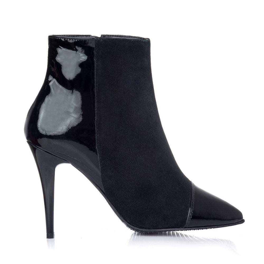 Botine Stiletto Piele Lacuita/Intoarsa Negru V15