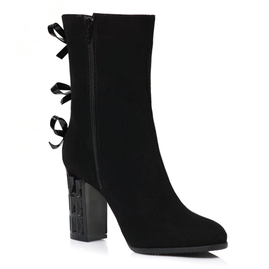 Botine Piele Intoarsa Negru Fundite Spate C27 - orice culoare