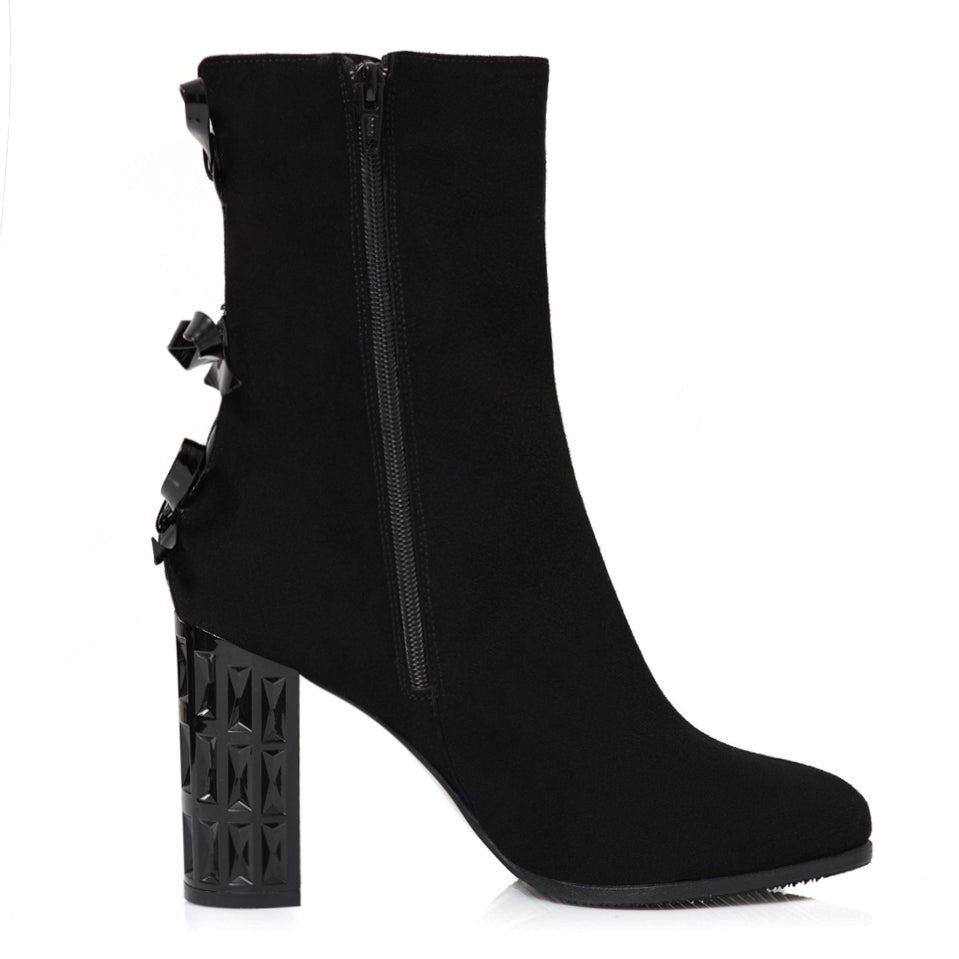 Botine Piele Intoarsa Negru Fundite Spate C27 - orice culoare
