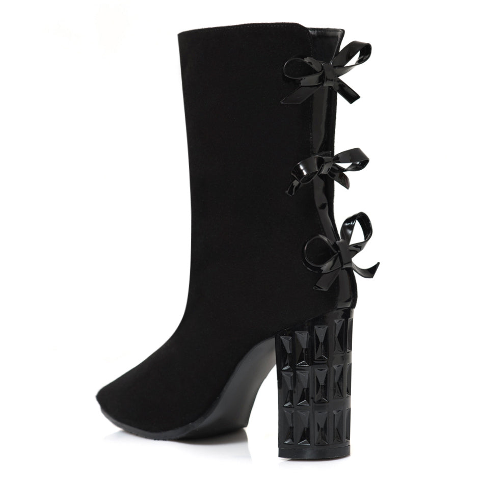 Botine Piele Intoarsa Negru Fundite Spate C27 - orice culoare