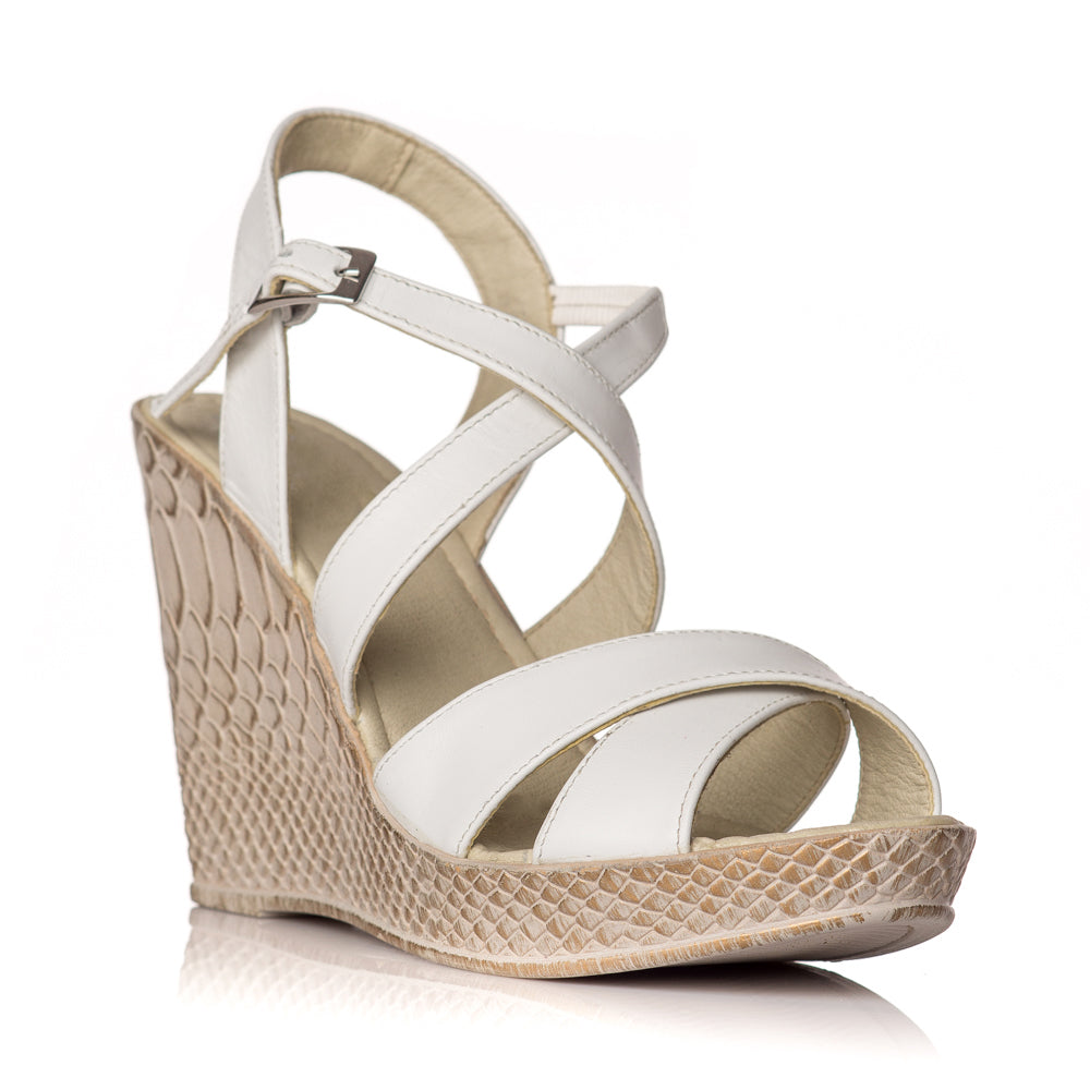 Sandale cu platforma piele alb Clarice - orice culoare