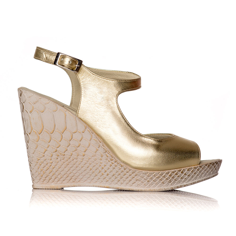 Sandale cu platforma piele auriu Hannah - orice culoare