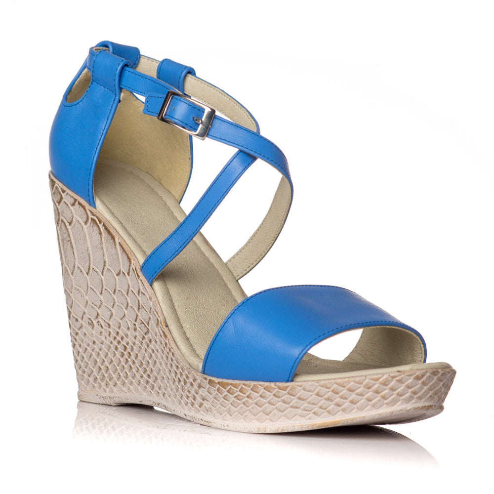 Sandale cu platforma piele albastru Lorena - orice culoare