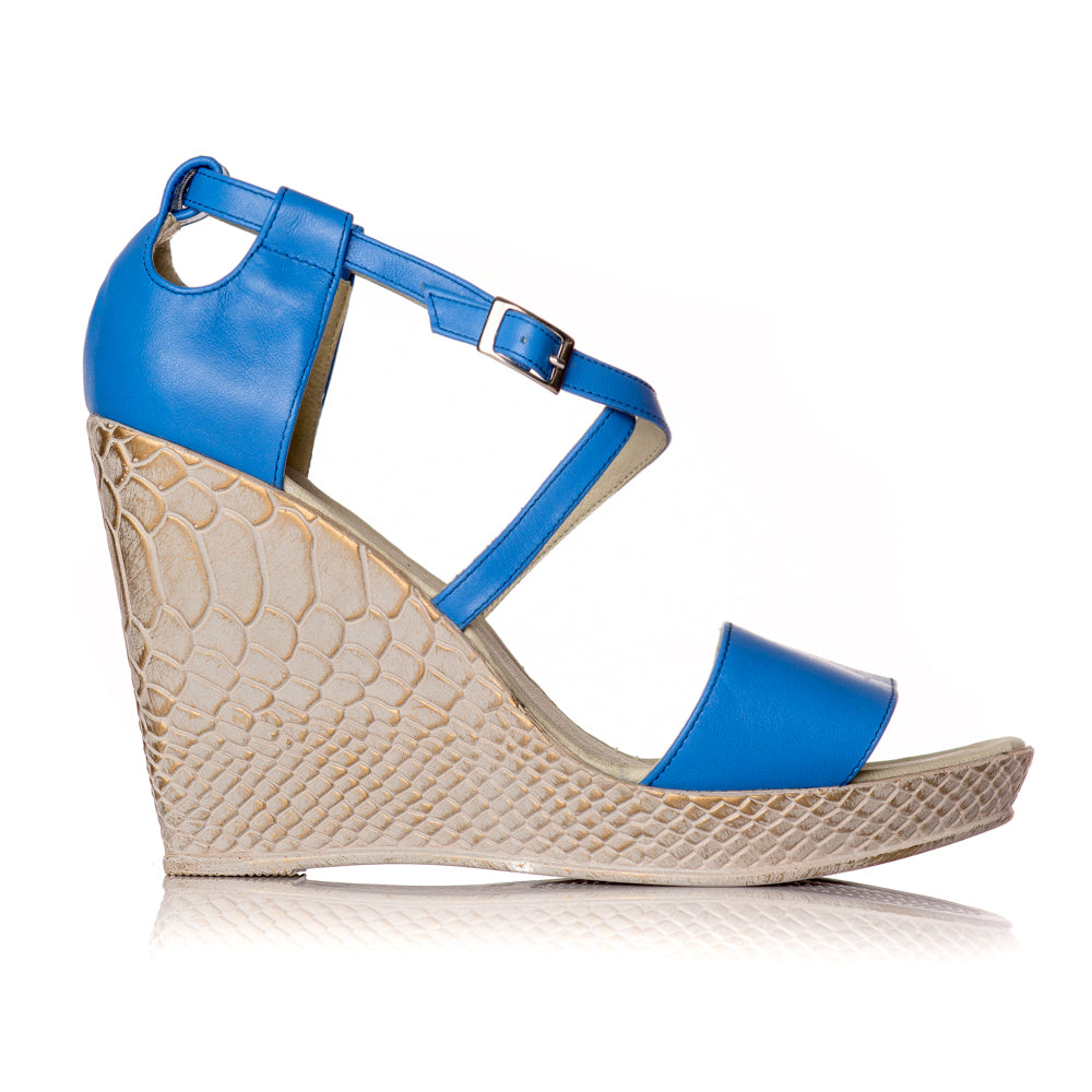 Sandale cu platforma piele albastru Lorena - orice culoare