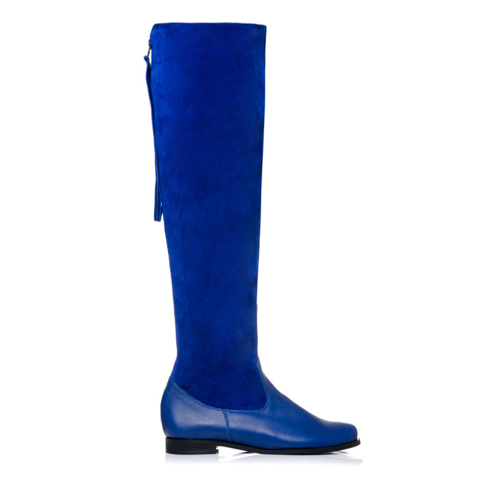 Cizme Casual Combi peste genunchi piele albastru electric - orice culoare