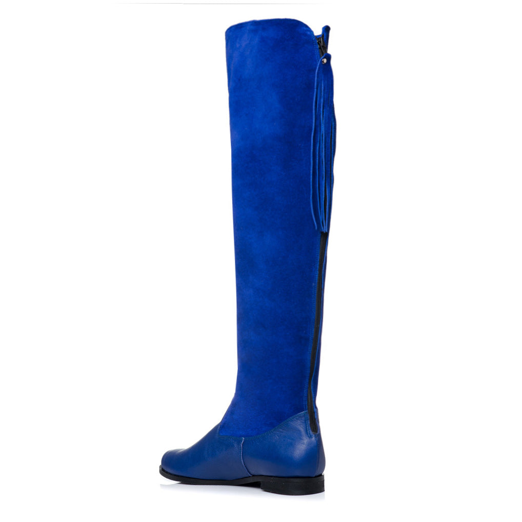 Cizme Casual Combi peste genunchi piele albastru electric - orice culoare